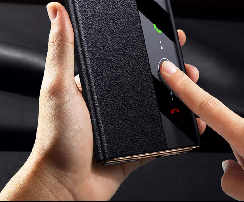 Чехол ZhengJian для Huawei Mate XT/XTs, коллекционное издание, флип-чехол из натуральной кожи, противоударный, ультратонкий, с окном для смарт-флипа, цвет "Розовый"