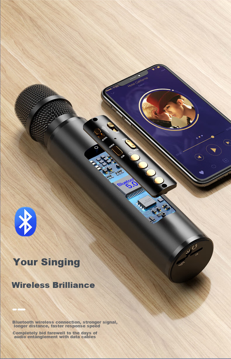 Soaiy MC67 - портативный микрофон-колонка для караоке, с Bluetooth, встроенной звуковой картой, подходит для смартфонов, планшетов и ТВ