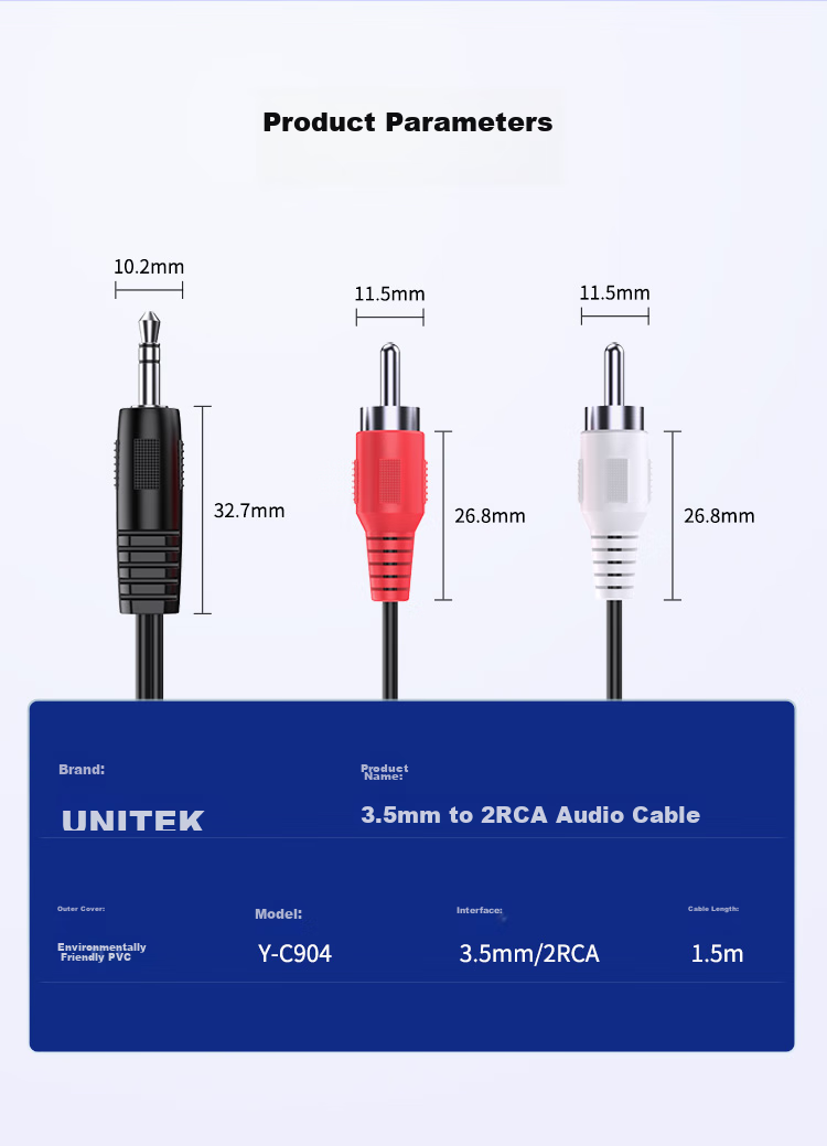 Аудиокабель UNITEK 3.5 мм - 2 RCA, 1.5 метра, Y-C904