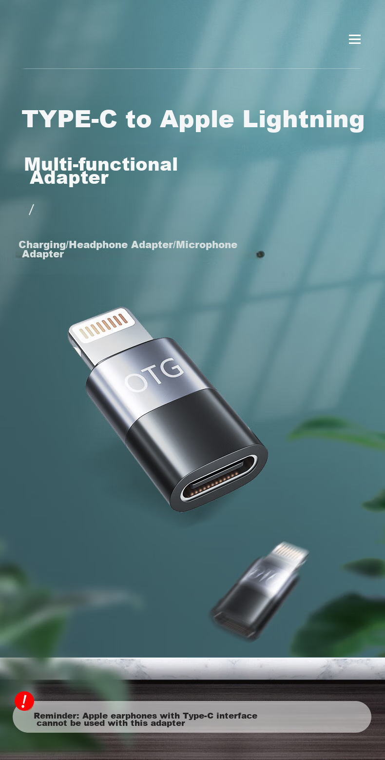 Адаптер Masentek Type-C на Lightning, конвертер Android в Apple, кабель для зарядки, для телефонов Apple, наушников, микрофонов