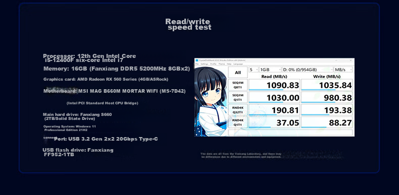 SSD-накопитель FANXIANG FF952 1TB USB 3.2 Type-C, 1050 МБ/с, внешний твердотельный накопитель, совместим с телефонами и компьютерами