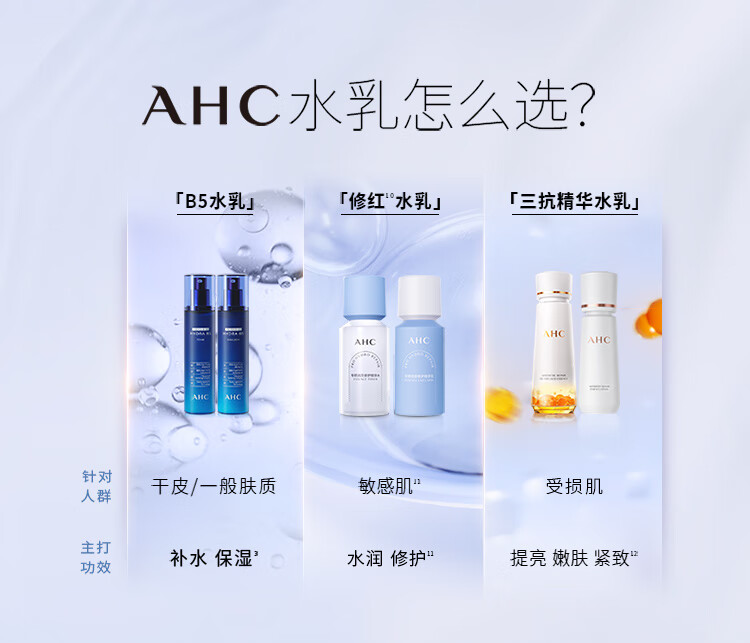 AHC水盈B5水乳玻尿酸护肤品套装(水+乳液)补水保湿女神节礼物