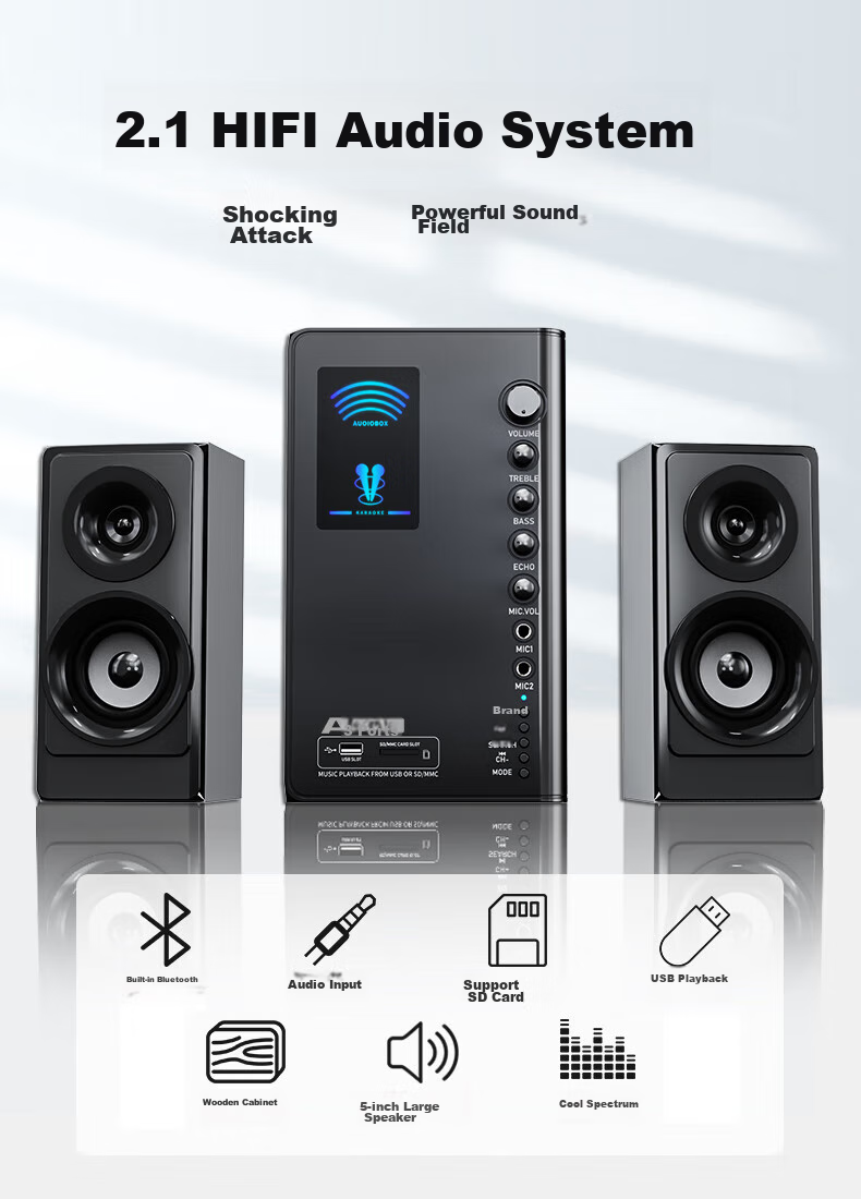 Акустическая система SADA A30, 2.1, Bluetooth 5.0, USB, AUX, оптический, коаксиальный, черный