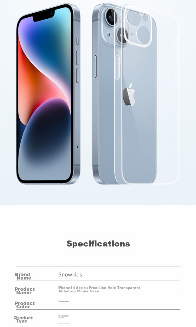 Чехол Snowkids для iPhone 14 Plus, противоударный, ультратонкий, прозрачный, с защитой камеры