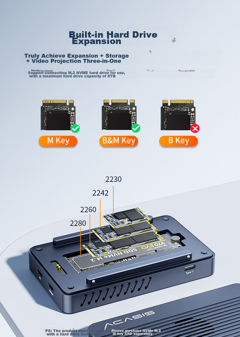Acasis TBU405MAX USB 4.0 / Thunderbolt 3/4 M.2 NVMe SSD корпус, до 8 ТБ, 40 Гбит/с, 8K, док-станция с HDMI 2.0