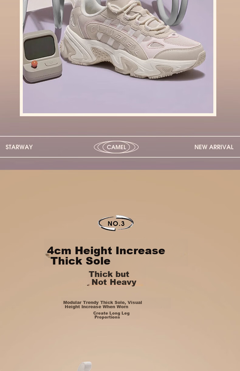 Женские кроссовки CAMEL Star Journey, ретро, на толстой подошве, размер 36, бежевый/синий