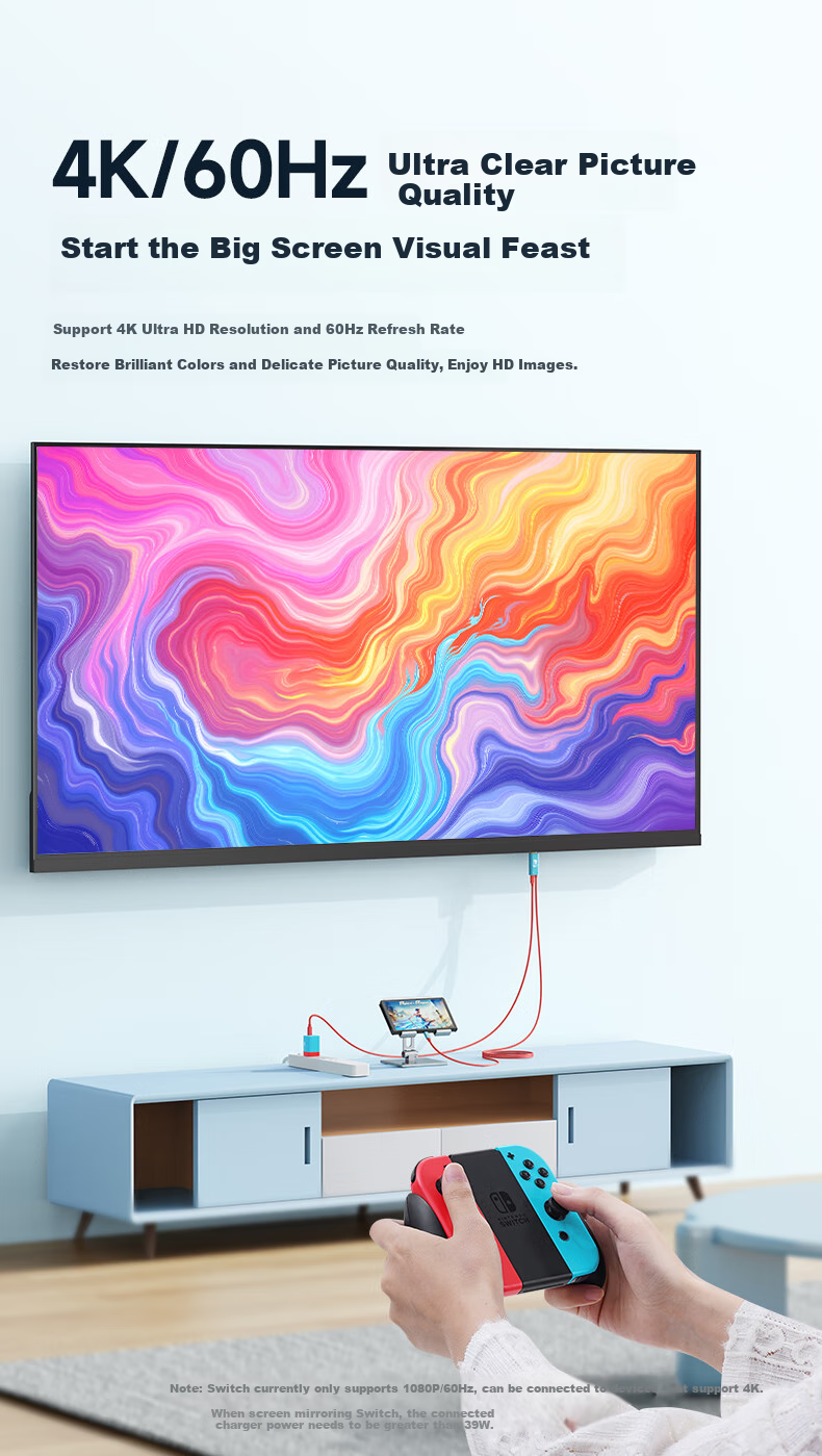 Кабель-адаптер Jemdo Type-C на HDMI, 4K@60Hz, PD 100W, для Nintendo Switch, iPad, ноутбука, 2м