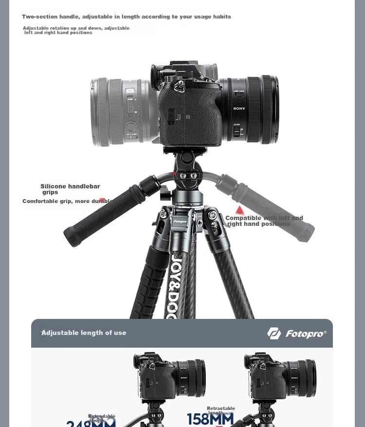 Штатив Fotopro LITE VIDEO с флип-замками, регулируемый монопод, металлическая гидравлическая головка, для видеосъемки, фотографии, беззеркальных камер, из углеродного волокна