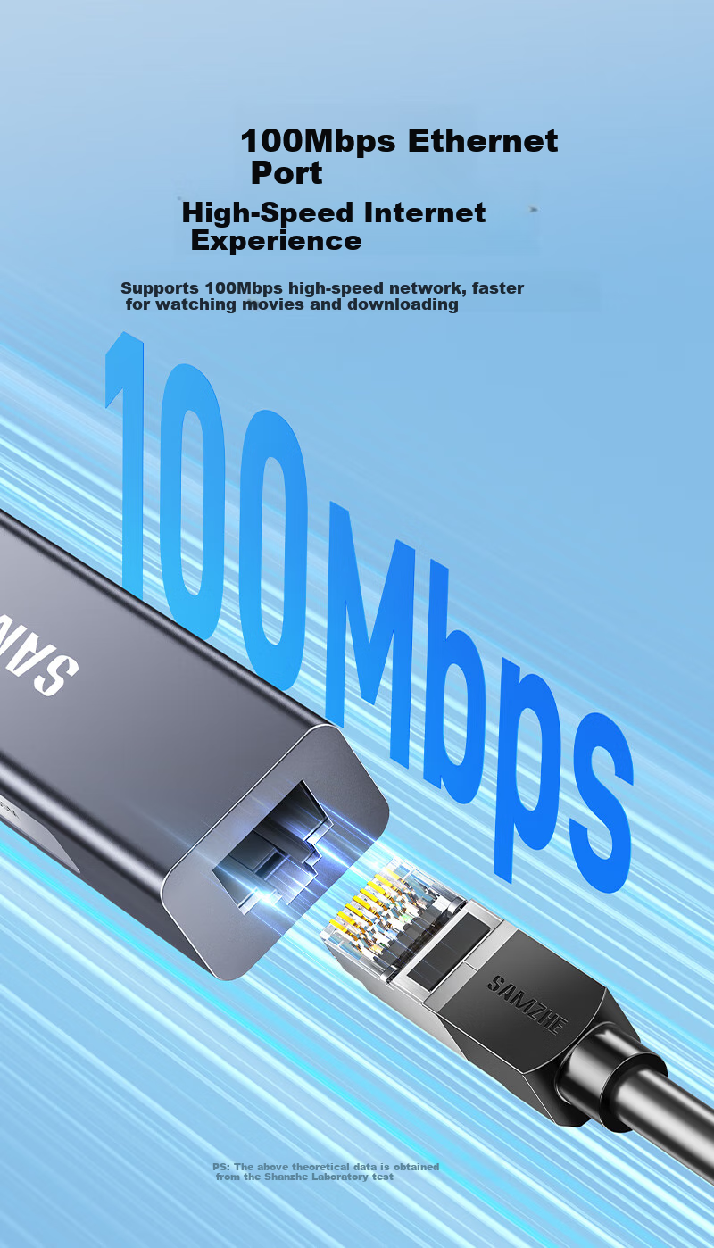 USB-хаб SAMZHE UWH14-S с портом Ethernet RJ45, 3 порта USB 2.0, 100 Мбит/с, для ноутбуков и настольных компьютеров