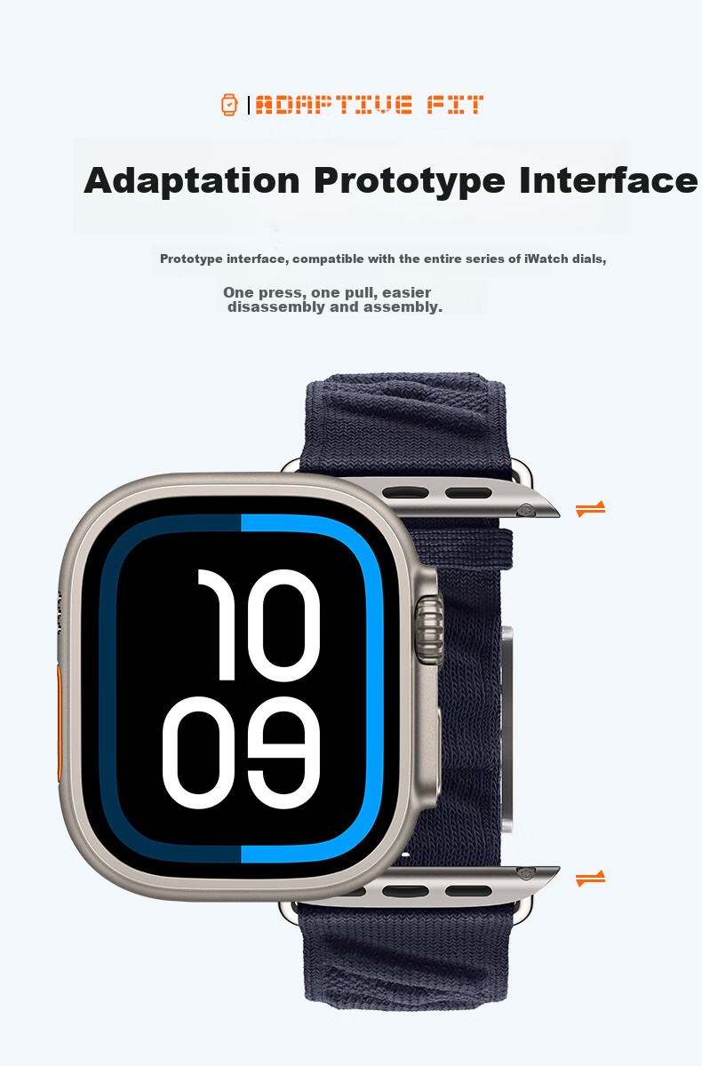 Ремешок BHO для Apple Watch Series 10/SE/Ultra3, Hermès Style En Mer, плетеный, синий, нейлон, 44/45/46/49MM