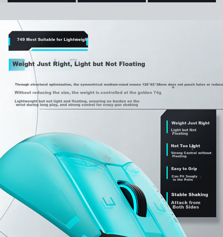Игровая мышь MACHENIKE M7Pro, проводная/беспроводная, 8925 E-Sports, эргономичная, симметричная, легкая, черная
