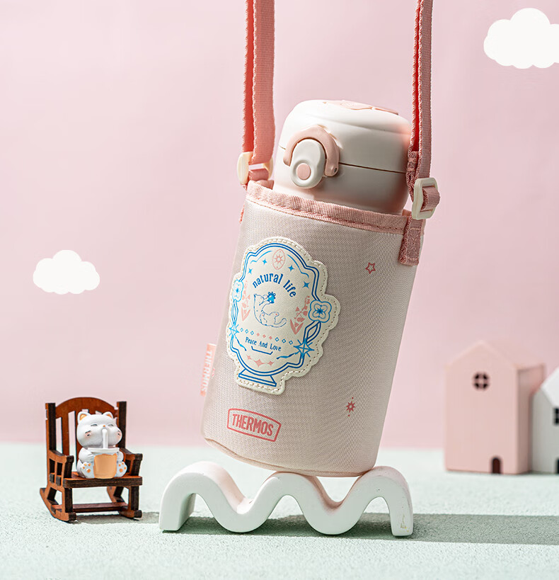 Термос детский THERMOS, поильник с трубочкой, 316L нержавеющая сталь, 520 мл, розовый