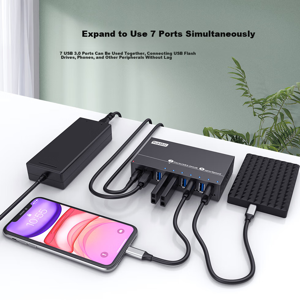 USB 3.0 концентратор SIPOLAR A-173, 7 портов, 1.4 метра, с блоком питания