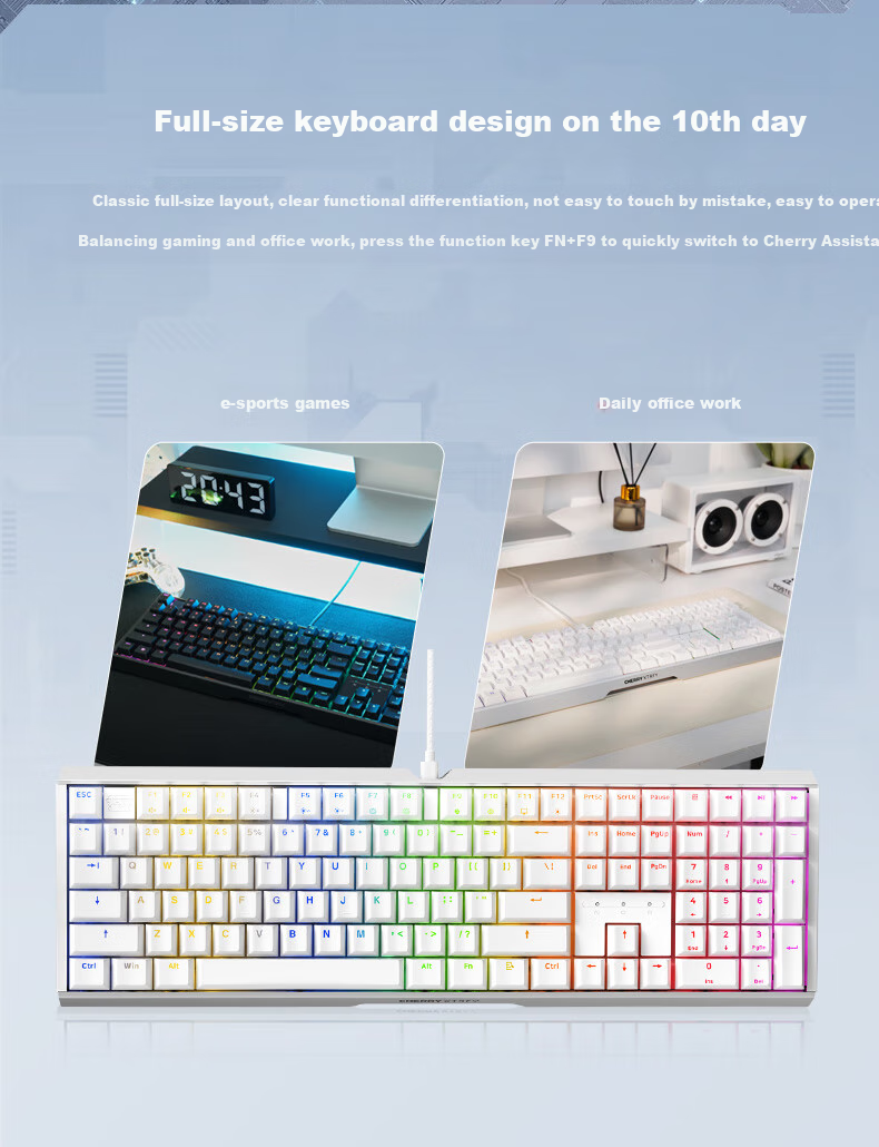 Механическая клавиатура CHERRY MX3.1, проводная, игровая и офисная, с RGB подсветкой, алюминиевый корпус, розовый, красные переключатели