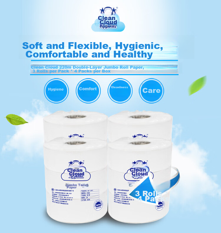 Рулонная туалетная бумага Hygienix Commercial Core Roll, 2-слойная, 220 м, 12 рулонов, для коммерческого использования (туалеты, торговые центры, гостиницы)