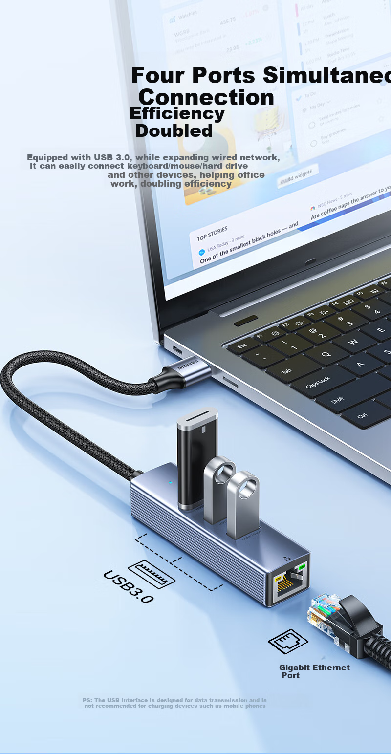 SAMZHE USB3.0 к Gigabit Ethernet Expansion Dock Splitter, HUB Splitter, Laptop RJ45 Network Cable Adapter, Desktop Expansion Dock Ethernet Converter RHX13