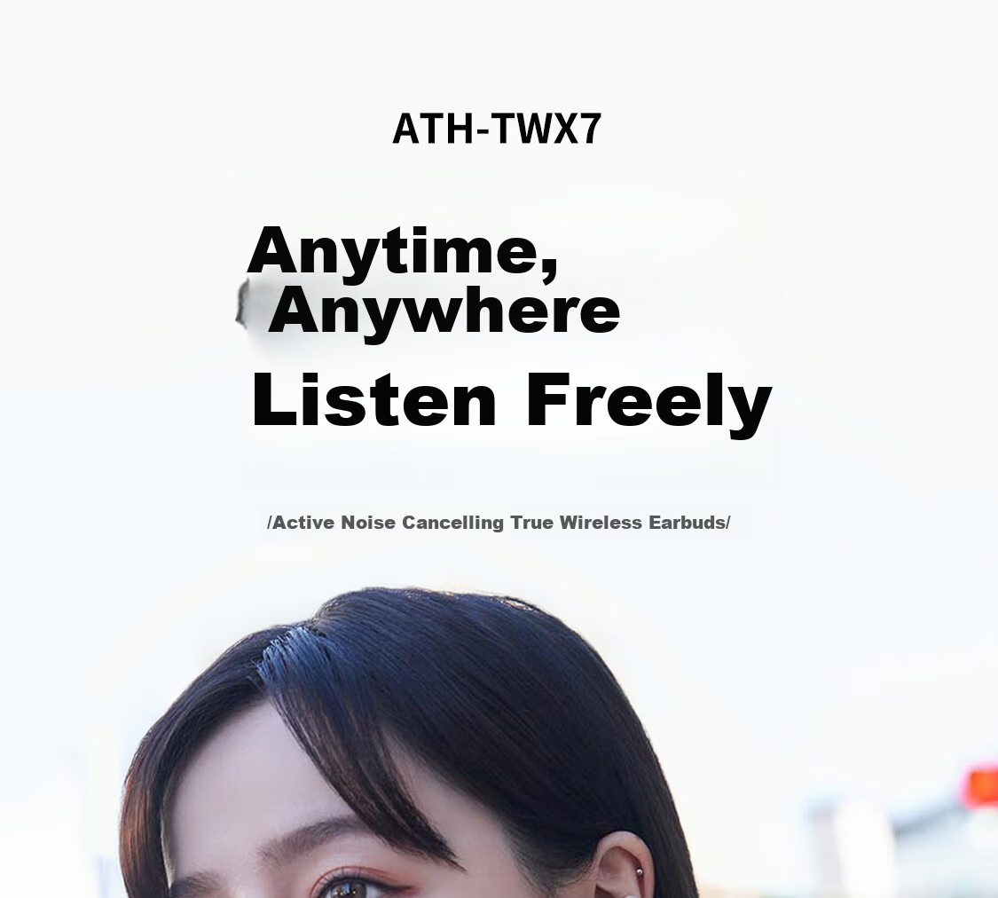 Беспроводные наушники Audio-Technica ATH-TWX7, True Wireless, с активным шумоподавлением, вкладыши, длительное время работы, черный