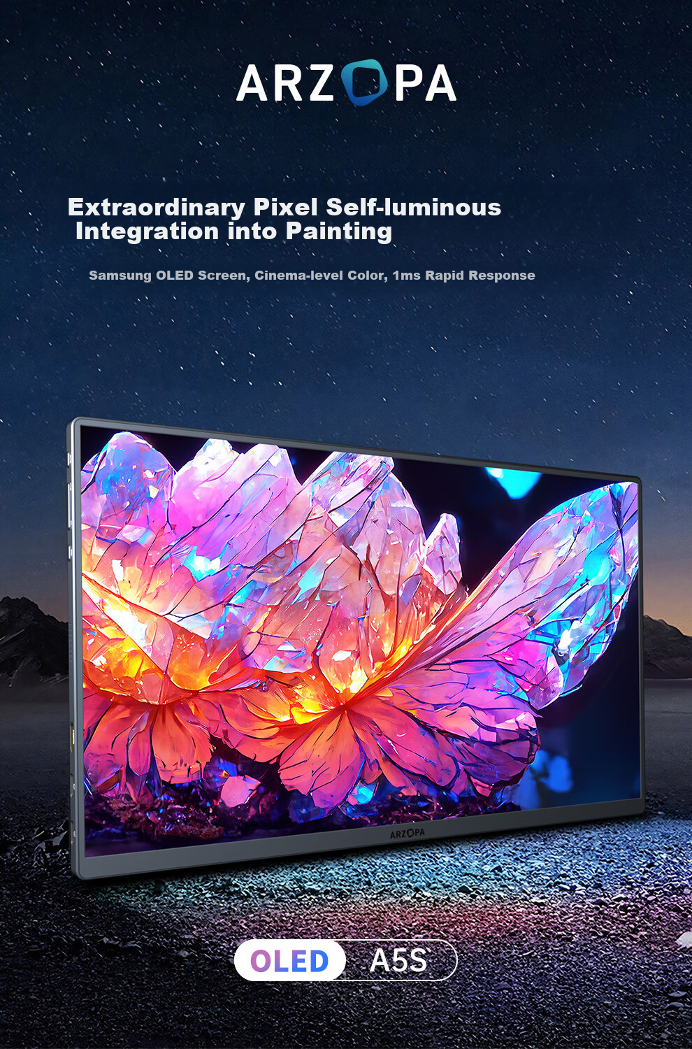 Портативный OLED монитор ARZOPA A5S, 13.3 дюймов, 1920x1080 Full HD, 60Hz, 1 мс, HDR10, Type-C, HDMI, OLED панель