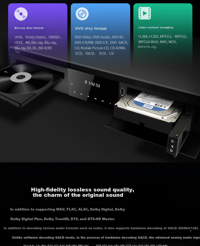 Blu-ray плеер GIEC BDP-G5800 4K UHD, Домашний кинотеатр, Dolby Vision HDR, Воспроизведение с USB HDD