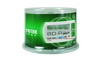 Blu-Ray диски RITEK BD-R 12x 25GB, печатные, записываемые, большая емкость, 50 шт. в бочонке