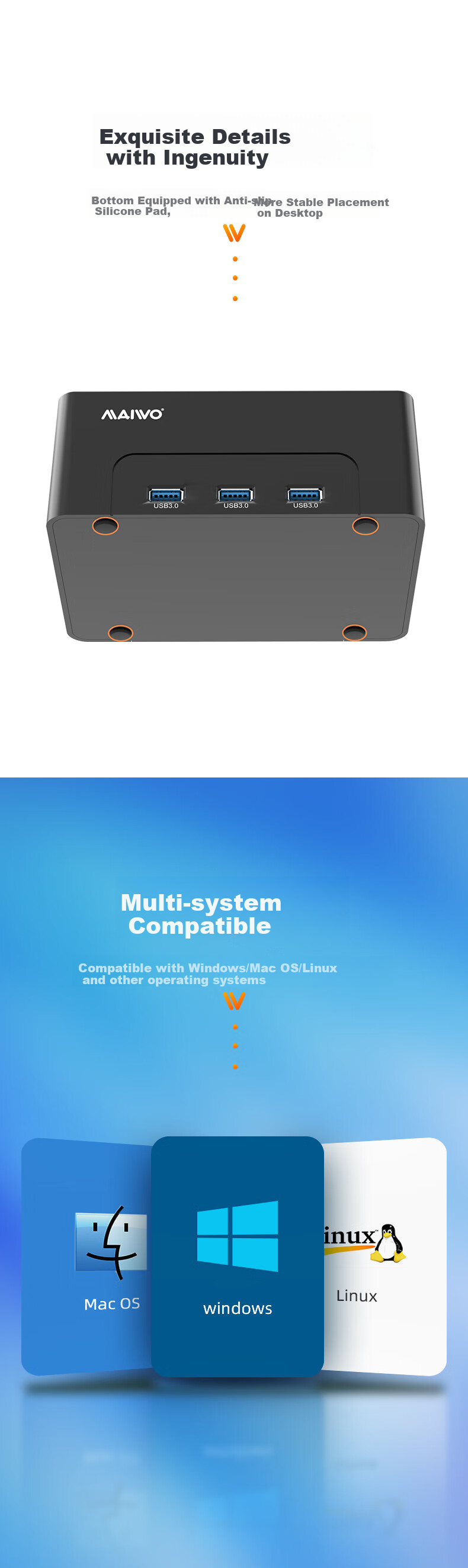 MAIWO K3082H док-станция для жестких дисков USB 3.0, внешний считыватель для 3.5/2.5-дюймовых механических/твердотельных накопителей, с USB-хабом, копир, черный