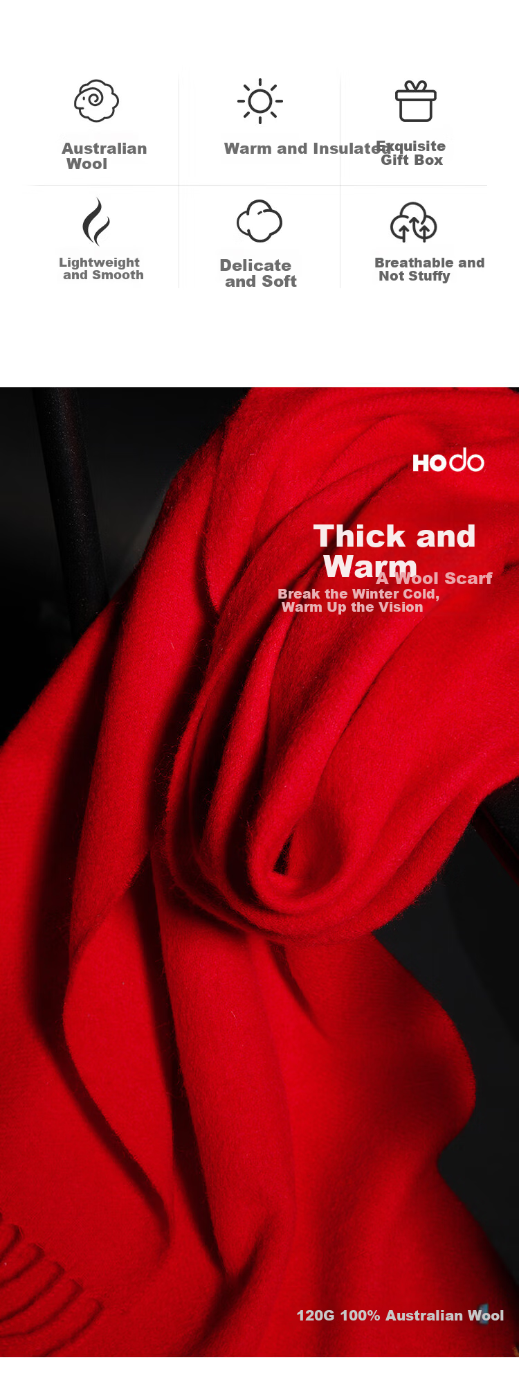 Шарф Hodo 100% шерсть, женский, для корпоративных заказов, красный, подарочный набор на Новый год и День Святого Валентина