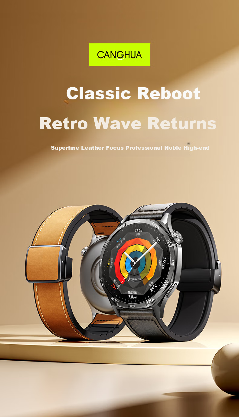Кожаный ремешок CangHua для Huawei Watch GT6/6PRO/GT5/GT4/GT3/Watch5/4pro/Watch3, с магнитной застежкой "Безумная лошадь"
