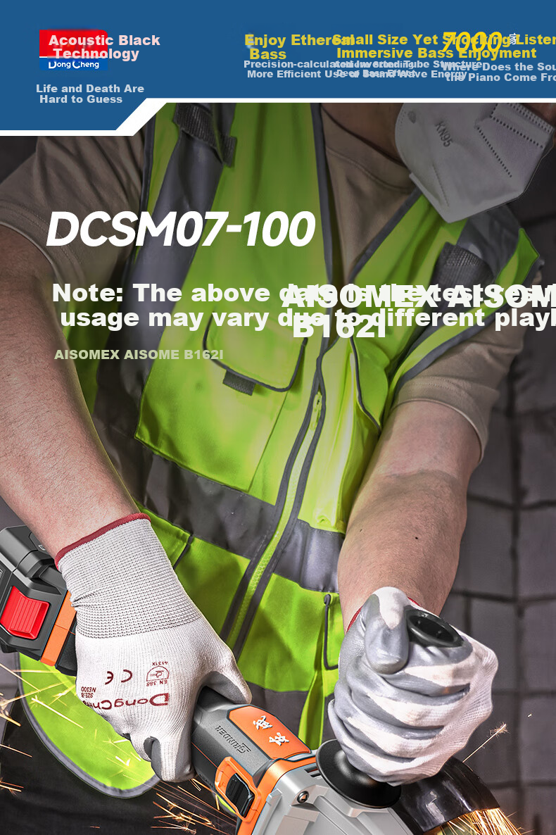 Угловая шлифмашина (болгарка) Dongcheng 20В, бесщеточная, 4.0 Ач, DCSM07-100BDM