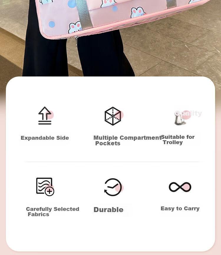 Дорожная сумка Lehuolvxing, большая вместительная, складная, с возможностью крепления к ручке чемодана, цвет: розовый с принтом кролика