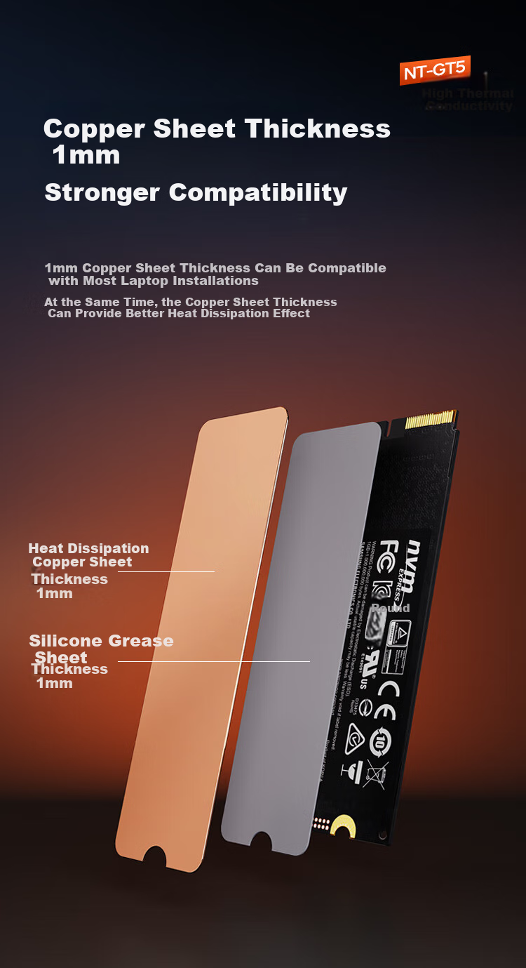 Радиатор M.2 SSD NVV NT-GT5, медный радиатор для NVME NGFF, охладитель SSD для ноутбука, термопаста, NT-GT5