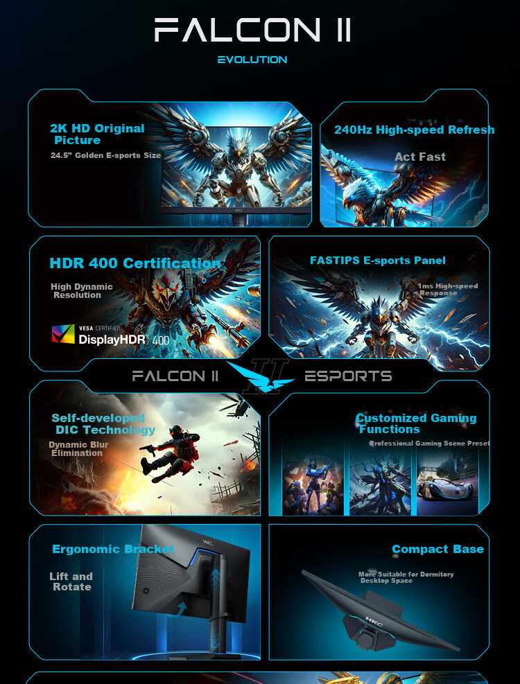 Игровой монитор HKC 24.5 дюйма, 2K, 240 Гц, FastIPS, HDR400, 1 мс, регулируемая подставка, G25H4