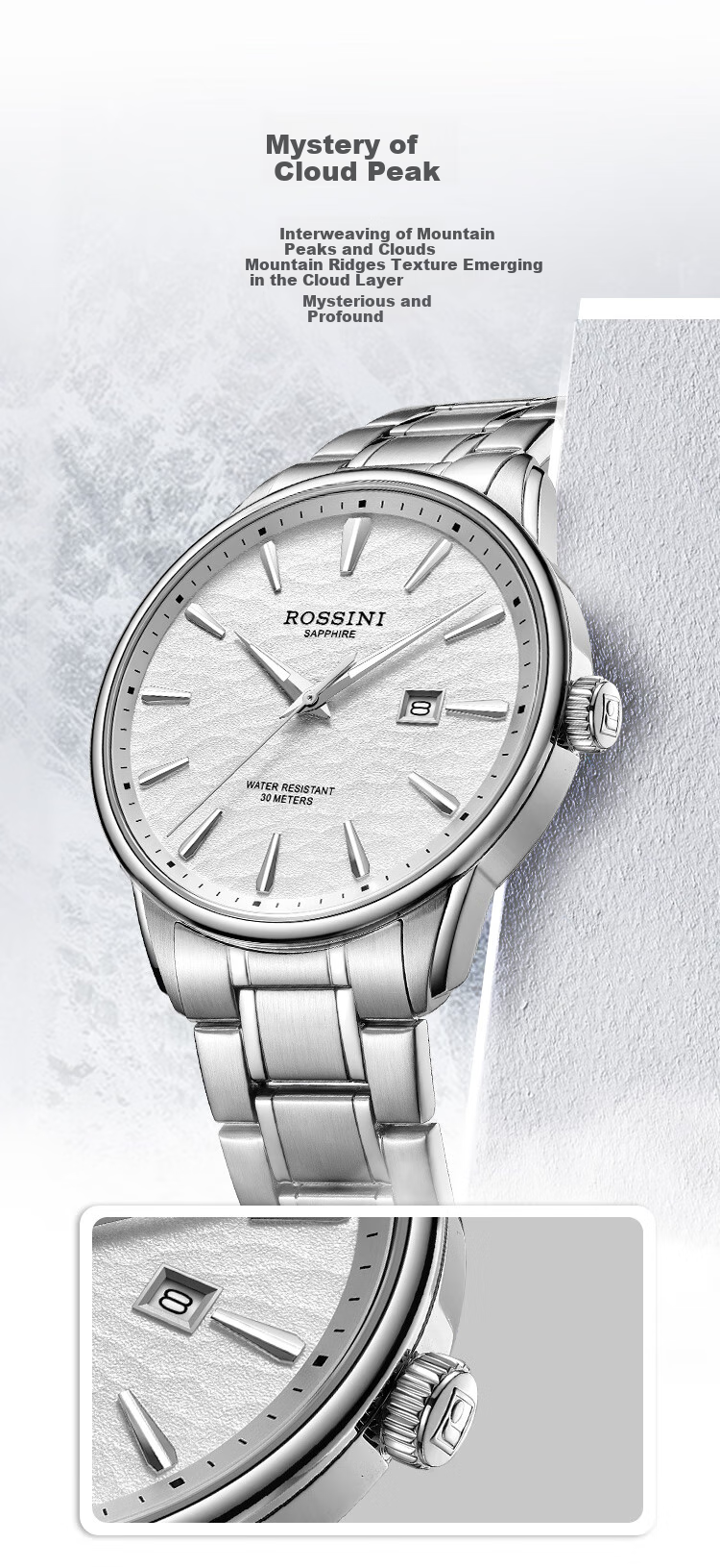 Женские кварцевые часы ROSSINI 6240202 с белым циферблатом и стальным браслетом, водонепроницаемые, диаметр 28 мм