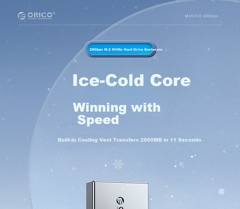 Внешний корпус ORICO M.2 NVMe SSD, 20 Гбит/с, алюминиевый корпус со встроенным радиатором, совместимый с внешним корпусом для ноутбука, M207C3