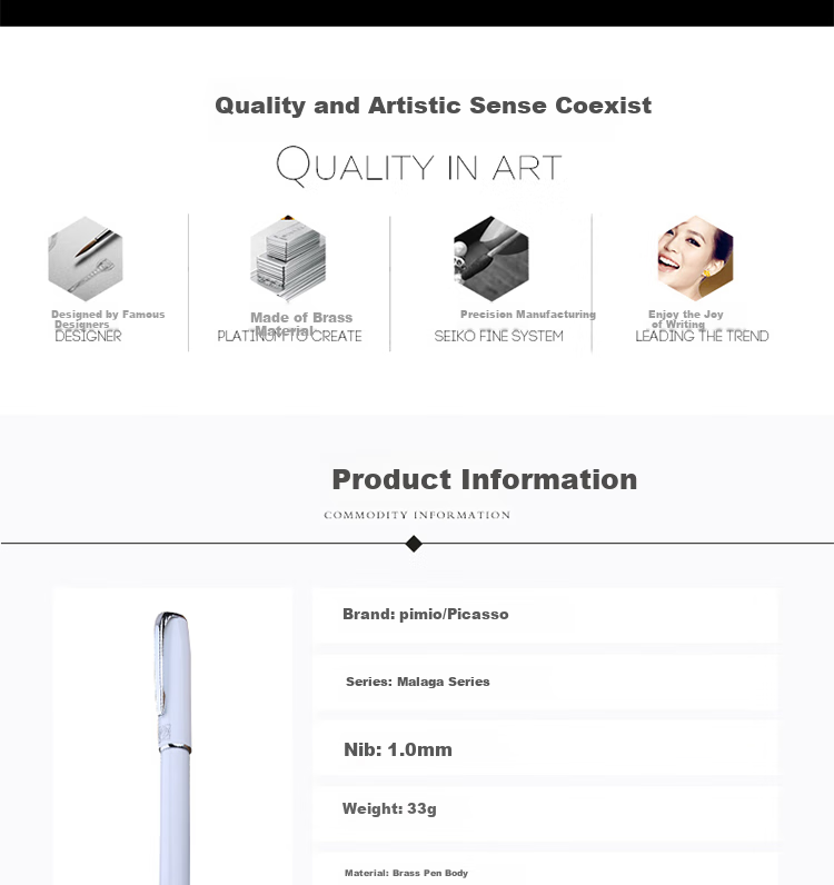 Перьевая ручка Pimio 916 Mubai White с изогнутым пером 1.0 мм, подарочный набор, белый