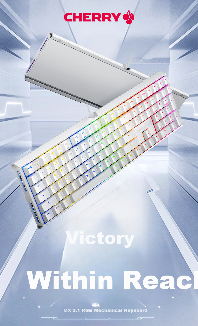 Механическая клавиатура CHERRY MX3.1, проводная, игровая и офисная, с RGB подсветкой, алюминиевый корпус, розовый, красные переключатели