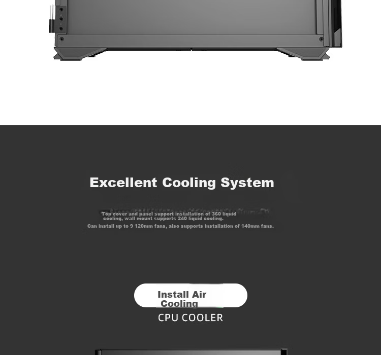Компьютерный корпус Aigo YOGO K1 Titanium Gray, E-ATX/ATX, ATX/360мм водяное охлаждение, боковая панель из закаленного стекла, поддержка видеокарт 4090, 9 вентиляторов, 54.4x30.8x56 см, 10.52 кг