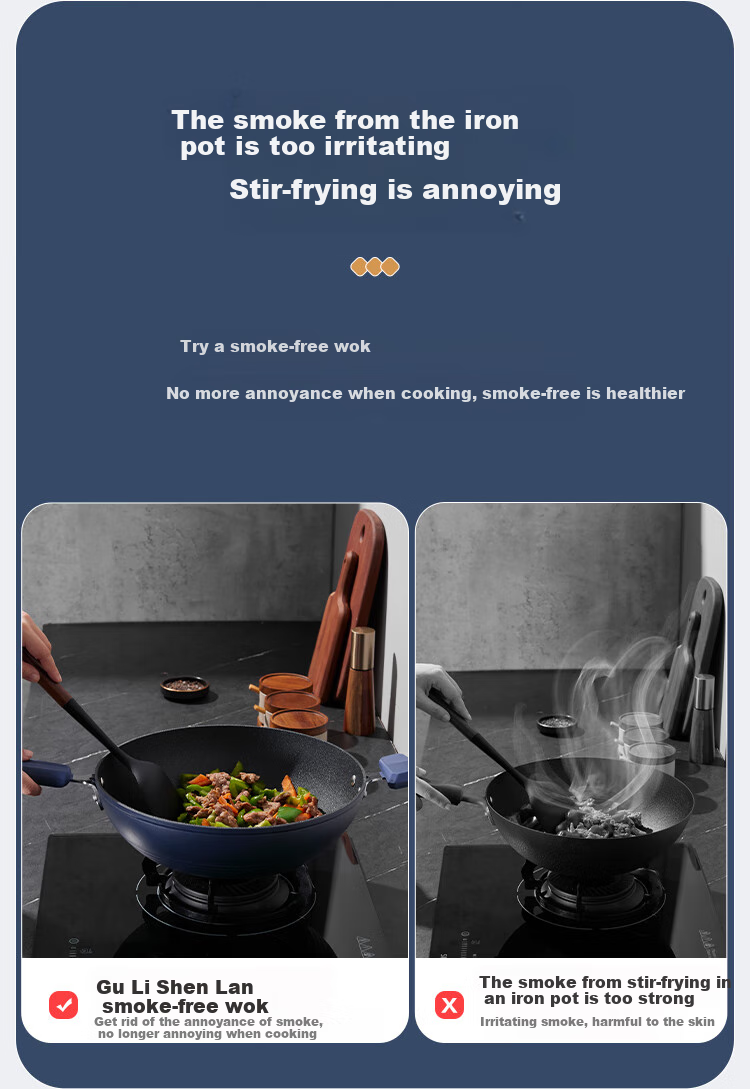 Сковорода COOKER KING с антипригарным покрытием, низким дымом, плоским дном, 32 см, для индукционных плит, глубокий синий SL32CG
