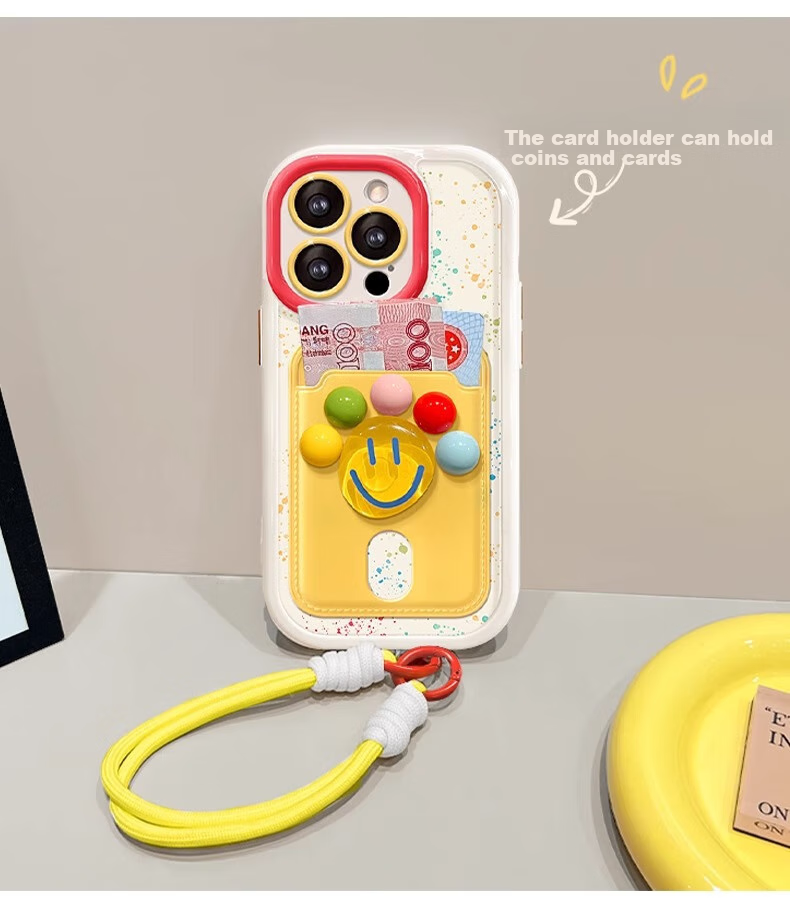 Чехол для Apple iPhone 16, ZiTai, противоударный, с 3D смайликом и ремешком, PC, стиль "милый"