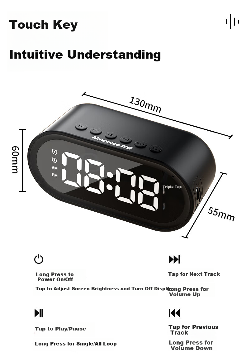 Bluetooth-колонка Newmine BT511 с умным будильником, портативный мини-сабвуфер для дома