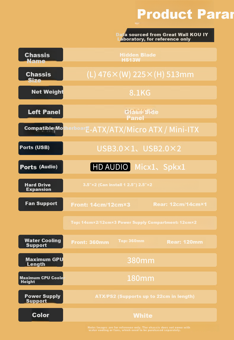 Компьютерный корпус Great Wall HIDDENBLADE H513W, белый, ATX/E-ATX/mATX/Mini-ITX, Full-Tower, с окном на боковой панели