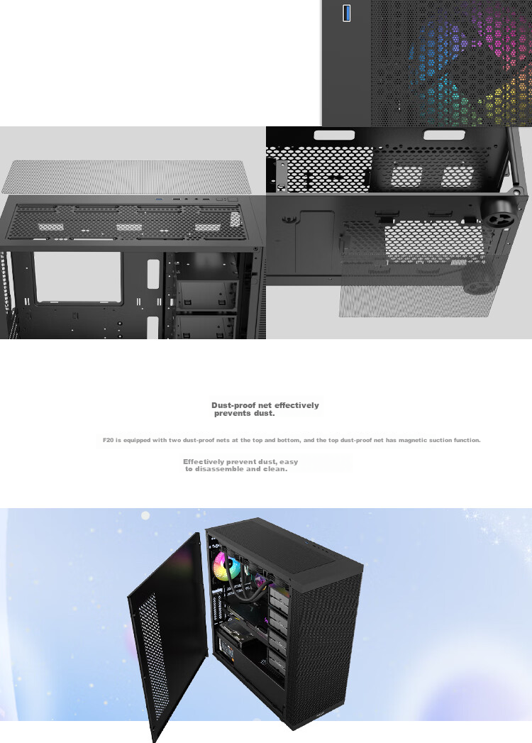 Компьютерный корпус PADO F20, черный, ATX, E-ATX, mATX, Midi-Tower, без блока питания