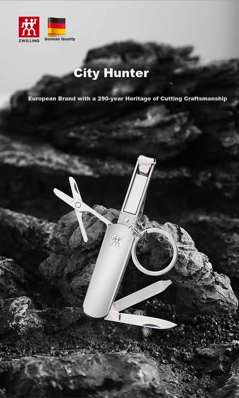 ZWILLING Многофункциональный маникюрный набор, складной нож для ногтей, мини-нож для фруктов, брелок, немецкий бренд, серебристый цвет
