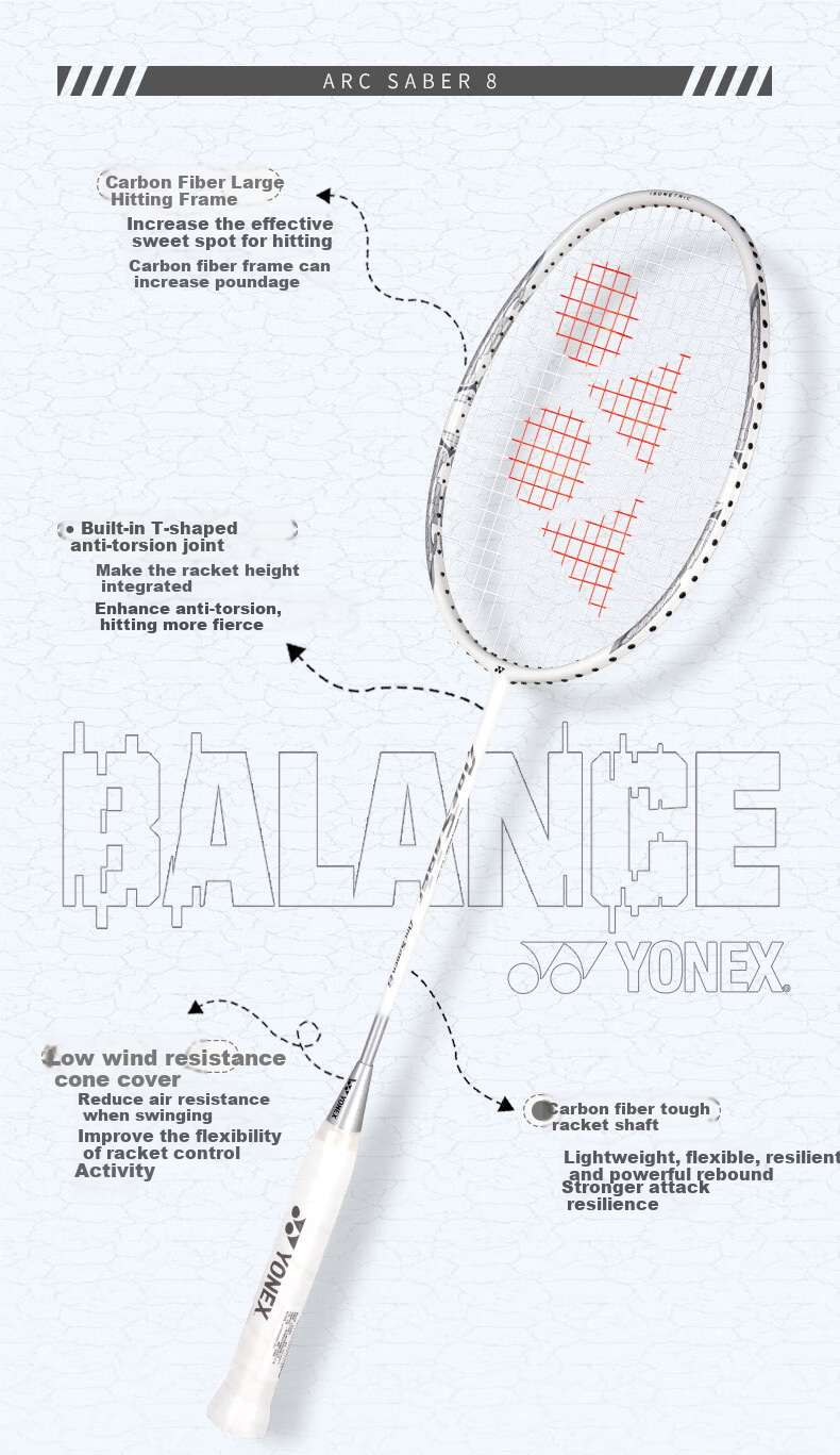 Бадминтонная ракетка YONEX ARC8 White, полнокарбоновая, для точного контроля мяча, атакующий стиль, натянута на 26 фунтов, с ручкой