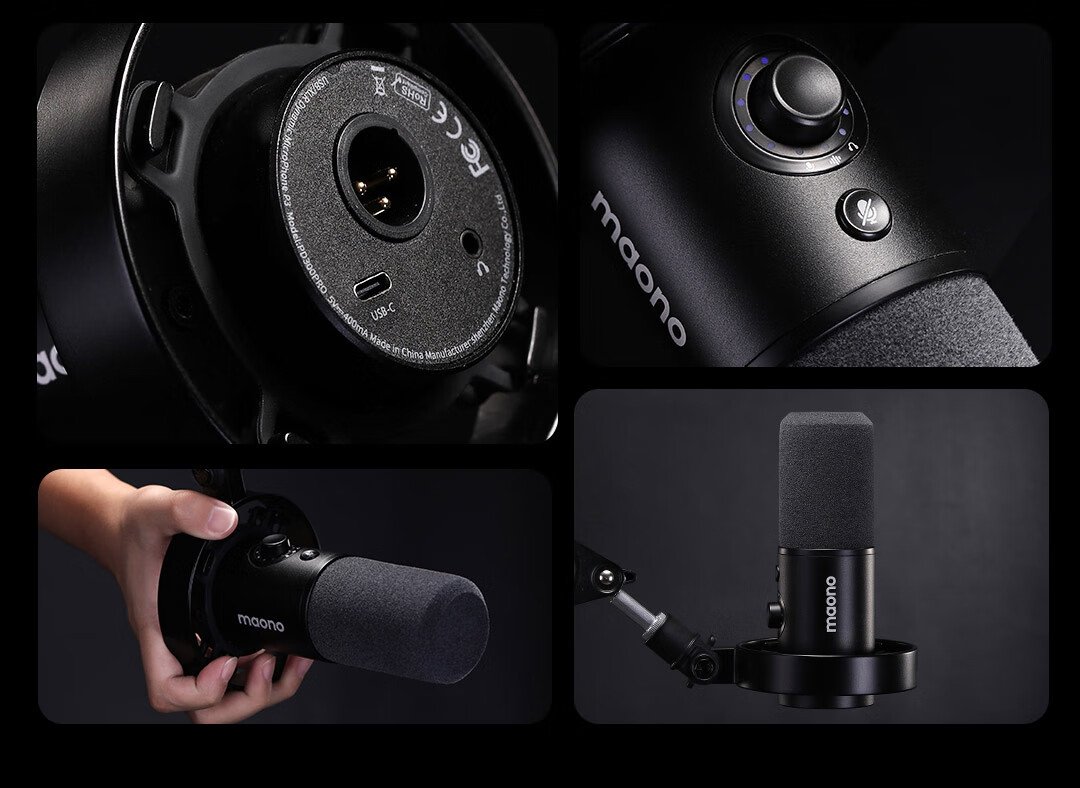 Динамический микрофон Maono PD300X, профессиональный для прямой трансляции, записи, игр, с шумоподавлением, встроенной звуковой картой