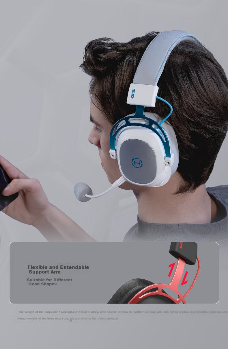Беспроводная игровая гарнитура EDIFIER HECATE G5 Wireless Edition, 2.4G, Bluetooth, 7.1 объемный звук, накладные, черный/красный