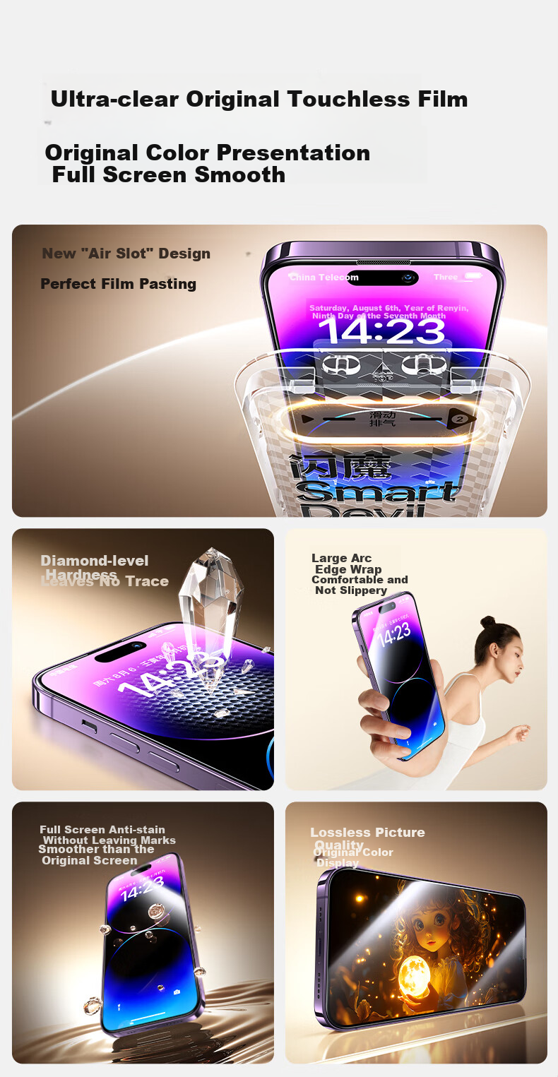 Защитное стекло SmartDevil для iPhone 14 Pro Max, полное покрытие, высокая четкость, защита от царапин и отпечатков пальцев, пыленепроницаемое, 2 шт.
