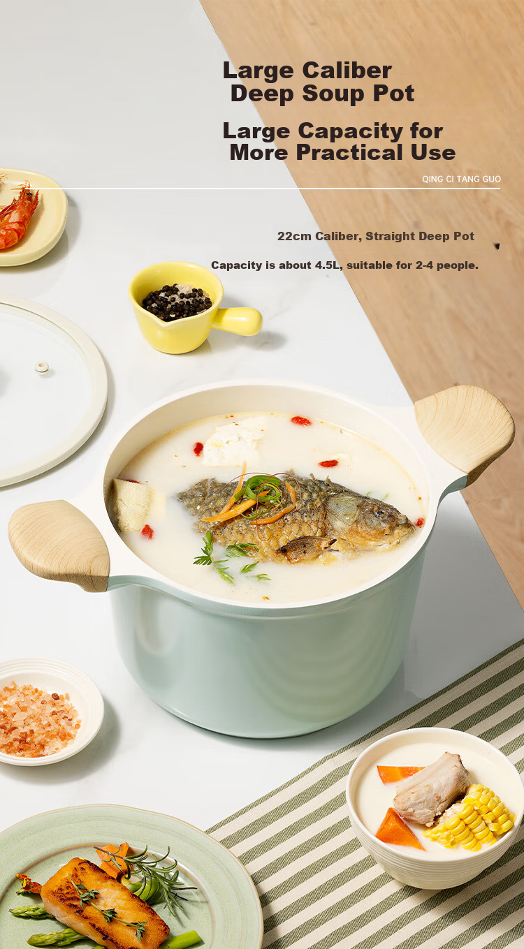 Кастрюля COOKER KING, 22 см, керамика, антипригарное покрытие, для индукционных плит, 4.5 л, цвет целадн