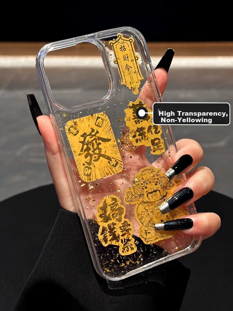 Чехол ZHIWEISHI для Apple iPhone 16 Pro Max, противоударный силиконовый прозрачный с золотой фольгой, новое издание к Новому году