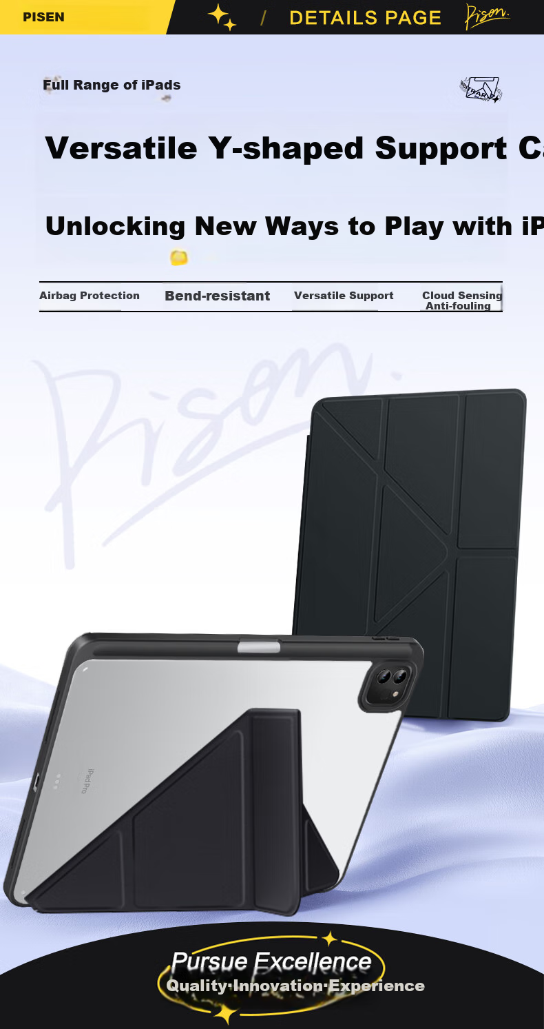 Чехол PISEN для iPad 11-го поколения (2025) / 10-го поколения (2022) 11/10.9 дюймов, защитный, ультратонкий, с подставкой, функцией сна/пробуждения и держателем для стилуса, серый