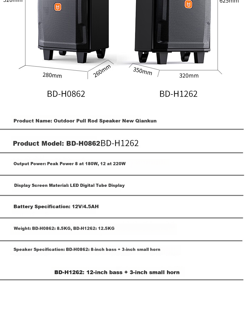 Портативная колонка Beid BD-0862 с Bluetooth, караоке, 8 дюймов, 2 микрофона